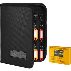 Sdstone Portable Zippered Key Organizer,Fireproof and Waterproof Key Binder with 24 Key Tags Key Case,Portable Manager, Landlord Zipper Key Storage for Real Estate Sales, Hotels (Black)