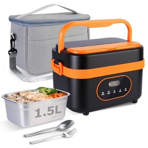 Cordless Electric Lunch Box for Adults 1.5L Large Capacity Heated Lunch Box 20000mAh Rechargeable Portable Lunch Box Food Warmer with Smart Timer and Self-Heating for Outdoor, Work, Office, Camping