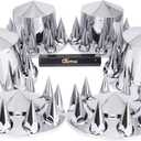 Complete Chrome Wheel Cover Set, 33mm Lug Nut Covers for Semi Trucks, Pointed & Screw On, 2 Front and 4 Rear Axle Wheel Covers w/Removable Hub Caps (Installation Tool Included) (Point Top, Screw On)