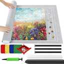 Ainiv Jigsaw Puzzle Mat Roll Up 2000 Pieces, 47 x 31.5 Portable Felt Puzzles Board with 4 Sorting Trays & Travel Storage Bag, Jigsaw Saver Pad Keeper for Adults Teens, Gray (Grey)