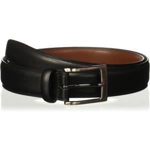 Perry Ellis Men's Timothy Leather Belt with Stitched Edges, Silver Prong Buckle, 1.5" Width) (32, Black)