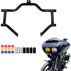 Front Engine Guard Crash Bar W/12pcs Spacer Rings for Harley Touring 09-UP | Iron Construction, Black Finish, Includes Red Blue and Yellow Spacer Rings, Fits Harley Touring Models 2009-2024