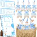One Silly Goose Birthday Decoration 10 Sets 12 Inch Soft Goose Stuffed Animal Hat Adoption Cards with Wood Table Decor Adopt Birthday Gifts(Blue)