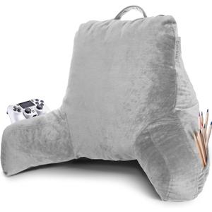 Clara Clark Reading Pillow with Shredded Memory Foam for Sitting Up in Bed and Couch, Back and Arms Adjustable Support for Adults & Teens Backrest Pillows for Reading, with Washable Cover Light Grey