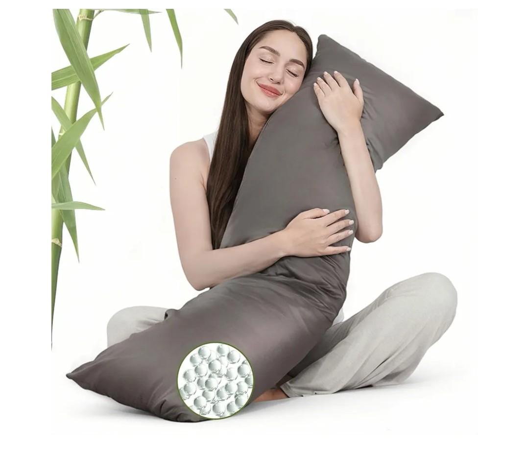 Cooling Weighted Body Pillow with Bamboo Cover (41 x 9") 8.5lbs, Quilted Glass Beads Body Pillows for Adults, Weighted Pillow for Deep Sleepers, Full Body Pillow for Side Sleepers