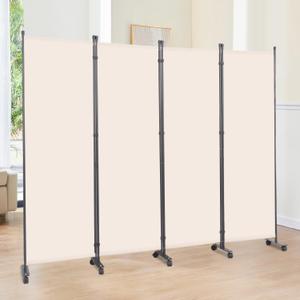 Room Divider 6FT Room Partition with Lockable Wheels, (Thicked Metal Base) Room Dividers, Freestanding Indoor Folding Privacy Screens, Portable Fabric Wall Divider for (Beige, 88"- 4 Panel)