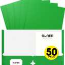 SUNEE Folders with Pockets 3 Hole Punched(50 Pack, Green), 2 Pocket Folders Fit Letter Size Paper, Paper File Folder for School Office Home Business
