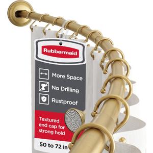 Rubbermaid Curved Shower Curtain Rod, No Drill, 50-72 Inches Adjustable Tension Shower Rod for Bathroom, Non-Slip, No Rust, Gold