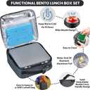 Bento Lunch Box with 8oz Soup Thermo,Kids Leakproof 4 Compartment Lunch Food Containers with Sauce Cup and Ice Pack,Kids Thermo Insulated Hot Food Jar and Lunch Bag for School,Trvael-Black