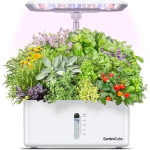 Hydroponics Growing System Garden: 8 Pods Indoor Herb Garden with Grow Light Plants Germination Kit Quiet Automatic Hydroponic Height Adjustable - Gardening Gifts for Women Kitchen White