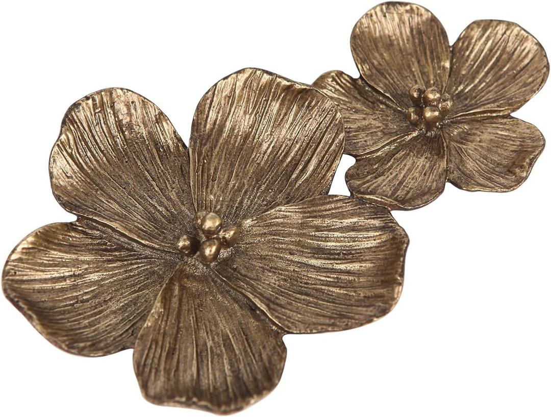 NIKKY HOME Jewelry Tray, Golden Flower Design, Small Jewelry Organizer, Ring Holder, Trinket Dish, Vanity Tray for Dresser, Women's Gift, Vintage, 5.7 x 3.3 x 0.6 inches