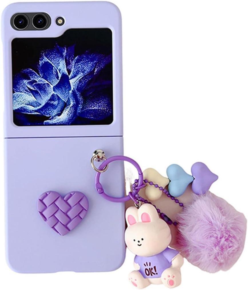 for Samsung Galaxy Z Flip 5 Case,Flip 5 Phone Case Cute Cartoon Phone Charm Design,Frosted PC Back Soft Silicone TPU Bumper Girly Cover with Ring Holder for Girls Women for Samsung Flip 5 Purple (Purple Rabbit)