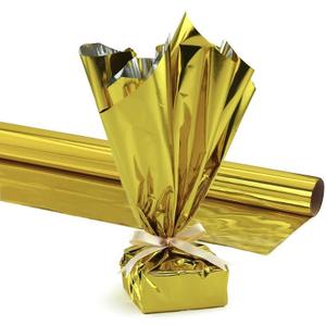 PVC/Mylar Gift Wrap Roll, 24 Inches X 8.3 Feet, Metallic Gold Pkg/6