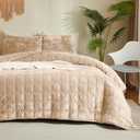 Wondnuga Luxury Soft Velvet Quilt Set Full Queen Size - Lightweight Velvet Bedding Set for All Season, Oversized Bedspread Coverlet Comforter Set with 2 Pillow Shams, Beige Brown, Checkered