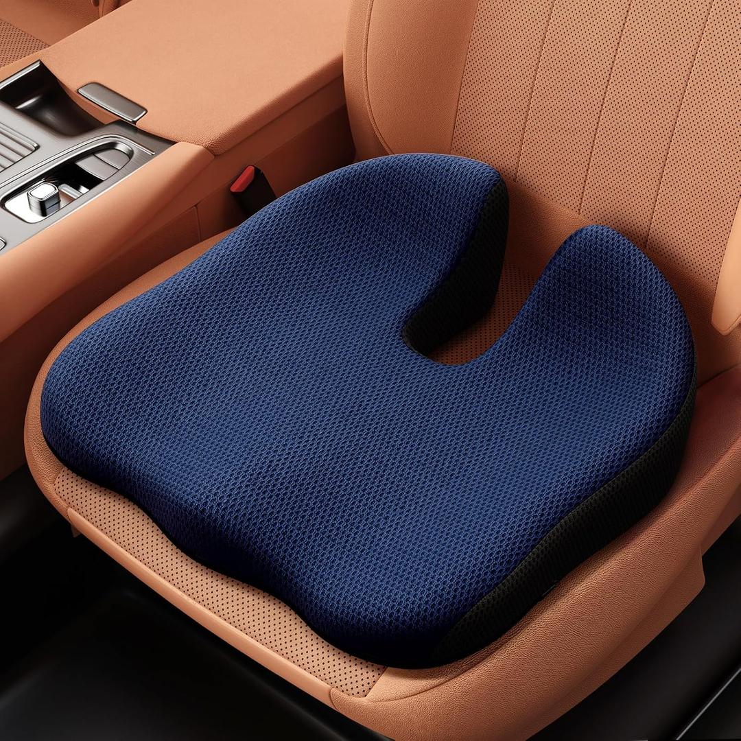 Benazcap Car Seat Cushion - Memory Foam Car Seat Pad - Sciatica & Lower Back Pain Relief - Car Seat Cushions for Driving - Road Trip Essentials for Drivers-Blue