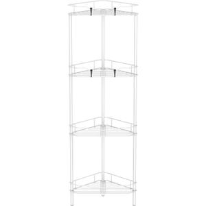 4 Tier Floor Standing Corner Shower Caddy Organizer Shelf with Hooks, Bathroom Shelves Stand Rack, White