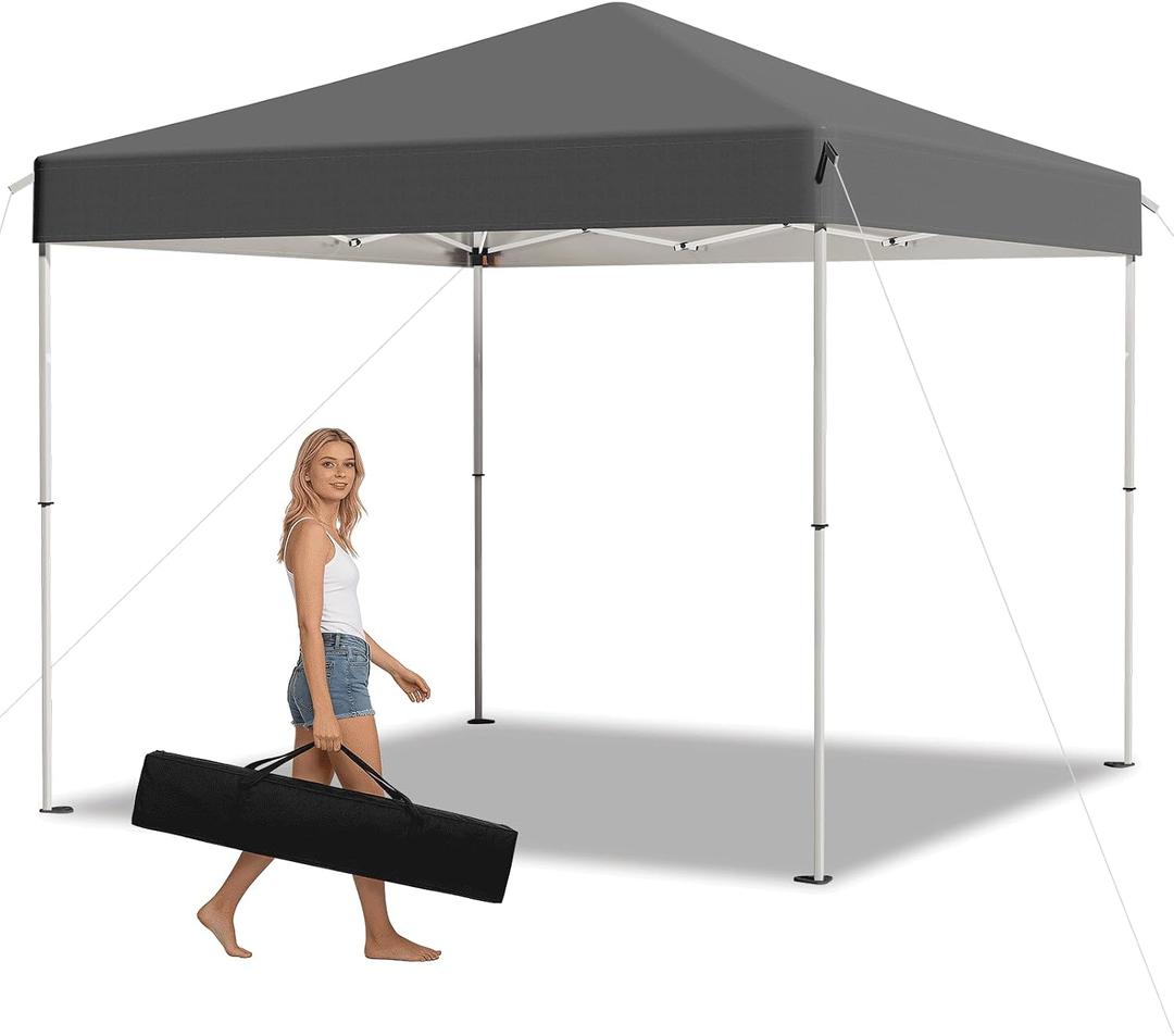 8x8 Pop Up Canopy Tent,Outdoor Canopy with Carry Bag,Easy Up Canopy with 3 Adjustable Height, Outdoor Gazebo Straight Legs,UPF 50+ Event Shelter Tents for Parties,Camping,Market,Patio(Grey)
