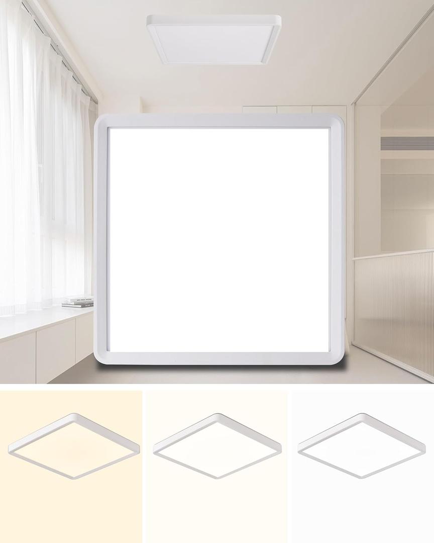 Square Led Flush Mount Ceiling Light,16 Inch 40w 3820lm led Light 3000k,4000k,6000k CCT Selectable,Flat Panel Super Slim Led Ceiling Light Fixture,for Living Dining Kitchen Bedroom Room (1Pack-White)