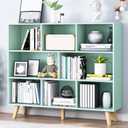 IOTXY Wooden Open Shelf Bookcase - 3-Tier Bookshelf with Leg, Tiffany-Green, 100CM Legs