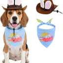 Pet Easter Costume Set Dog Cowboy Hat with Bunny Ears & Easter Egg Bandana Puppy Rabbit Ear Headwear & Reversible Spring Scarf Accessories Holiday Party Photo Props for Medium to Large Dogs
