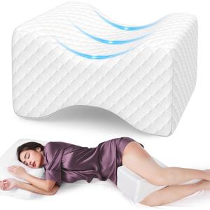 SweetSlubr Memory Foam Knee Pillow for Side Sleepers, Support Leg Pillow for Side Sleeping, Smooth Spine Alignment Pillow, Cushion for Hip, Back, Sciatica, Knee, Joints Pain Relief, White
