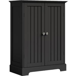 ChooChoo Bathroom Floor Cabinet, Modern Bathroom Storage Cabinet with 2 Doors and Adjustable Shelves, Freestanding Cupboard for Living Room, Black