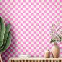 Drydiet Retro Checkerboard Peel and Stick Wallpaper Summer Checkered Wallpaper Checkered Removable Wall Paper Decorative Checkered Decor for Bathroom Cabinet Shelf Countertop (Pink, 9.8' x 15.75'')