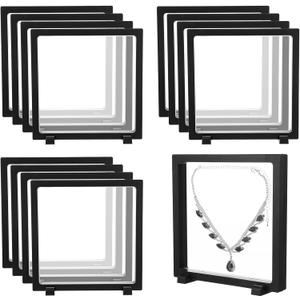 12 Pcs Black 3D Floating Display Case Frame, 7 Inch Plastic Holder Stands, Jewelry Storage Box with Base for Challenge Coins, Medallions, Jewelry, Collectibles and More