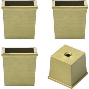 Geesatis 4 pcs Table Foot Cover Cap 1 x 1 inch Square Furniture Leg Cover Floor Protector Table Chair Sofa Feet Cover, Gold, Zinc Alloy
