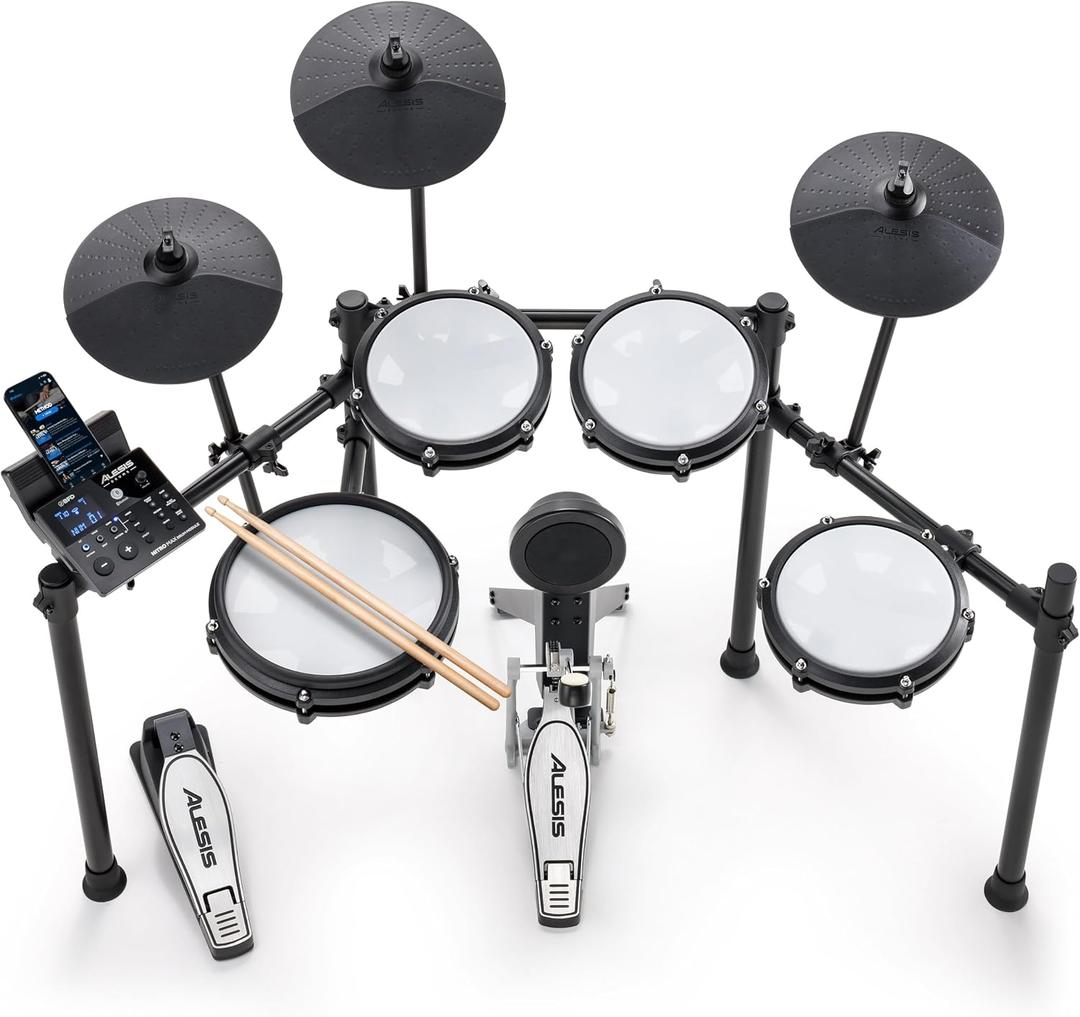Alesis Nitro Max Kit Compact Electric Drum Kit with Quiet Mesh Pads, 10" Dual-Zone Snare, Bluetooth, 440+ BFD Sounds, Drumeo, USB MIDI, Kick Pedal