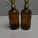 Vine Creations Amber Glass Soap Dispenser Set, Dish Soap and Hand Soap Dispenser Set with Stainless Steel Pump, 16 oz Glass Dispensers for Kitchen or Bathroom Decor (Amber Bottle/Brushed Brass Pump)