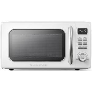 Galanz GLCMKZ11WER10 Retro Countertop Microwave Oven with Auto Cook & Reheat, Defrost, Quick Start Functions, Easy Clean with Glass Turntable, Pull Handle 1.1 Cu. Ft, White