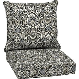 Arden Outdoor Deep Seat Cushion Set, 24 in x 24 in, Weather-Proof, Rain-Proof, Fade Resistant Patio Cushion for Chair, Sofa, and Couch Black Aurora Damask