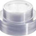 96 Pieces Clear Silver Plastic Plates, Clear Disposable Plates with Silver Rim Heavy Duty Fancy Wedding Party Plate Include 48 Dinner Plate 10.25" and 48 Dessert Appetizer Plate 7.5"
