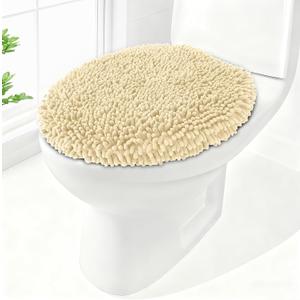 Soft Chenille Toilet Lid Cover 19.5L" x 18.5W" Machine Washable Toilet Seat Cover Adjustable Rubber Backing Fits Most Round Elongated and Oblong Lids