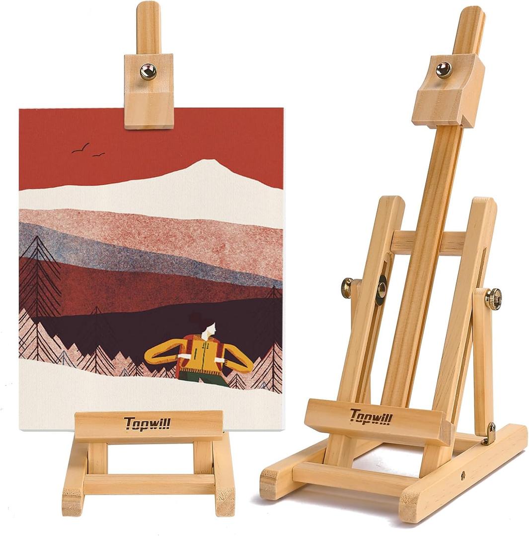 Small Tabletop Wooden Easel, 16" Solid Pinewood H-Frame Adjustable Display Stand for 12" Canvas Paintings, Portable Desktop Art Holder for Artists, Crafters & Home Decor