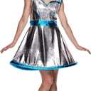 EraSpooky Women's Sexy Space Alien Costume Vintage Adult Shiny Metallic Robot Dress with Hat S