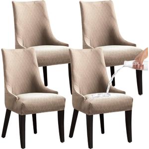 Wingback Dining Chair Covers, Reusable Accent Chair Covers Slipcover with Arms, Remove Washable Dining Chair Protector Covers for Dining Room (Set of 4, Khaki)