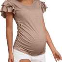 Bhome Maternity Summer Ruffle Tops,Casual Frilled V-Neck Short Sleeve Fitted Blouse Shirts Trendy for Women (M)