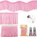Pink Fringe, 5 Yards X 4 Inch Fringe Trim with B7000 Glue, Tassels Trim for Crafts, Polyester Fibre Sewing Fringe Trim(Pink)