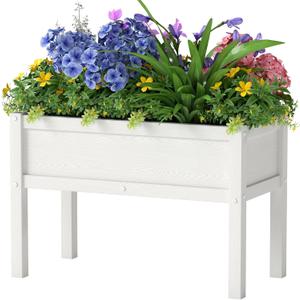 Small HDPE Raised Garden Bed, Elevated Planter Box with Legs, Outdoor All-Weather Planter Raised Beds for Seeds, Herb, Flower, Vegetable (White)