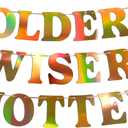 HOUSE OF PARTY Older Wiser Hotter Happy Birthday Banner  Funny & Sassy Birthday Party Decorations for Adults | Holo Gold Glitter Birthday Sign for Women Men, Bday Party Supplies