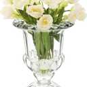 8 Inch Glass Urn Vase, Large Crystal Glass Vase, Vintage Vases for Centerpiece, Pedestal Flower Bottle, Decorative Vases for Wedding Home Decor Housewarming Gift