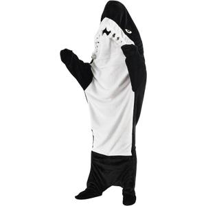 ZPECC Shark Blanket Onesie Hoodie - Wearable Shark Costume Pajamas with Fins, Cozy Flannel Animal Blanket for White Elephant Gift Movie Night Party (Black,L) (L (Fit for Height 4'7"-5'4"))