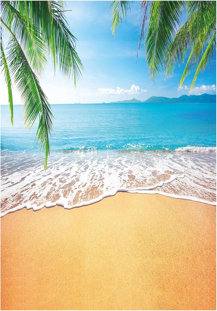 Allenjoy 5x7ft Tropical Beach Background Palm Leaves Ocean Island Seaside Scene Summer Wedding Photography Backdrop Baby Birthday Bridal Shower Party Decoration Banner Photo Booth Props Yellow