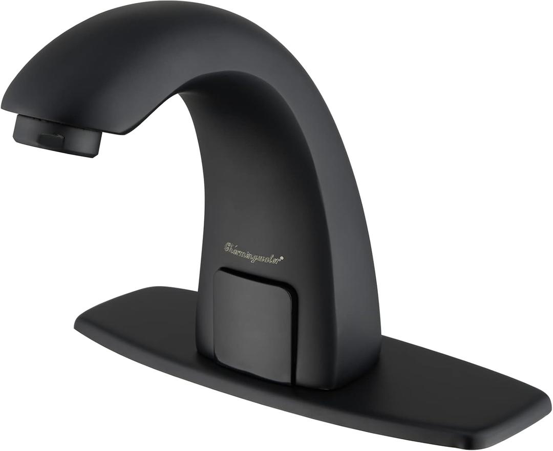 Charmingwater Touchless Bathroom Sink Faucet, Motion Automatic Sensor Faucet with Hole Cover Plate, Matte Black