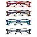RaoOG Reading Glasses Blue Light Blocking for Men Women,Rectangular Frame Computer Readers with Spring Hinge 4-Pack +1.0