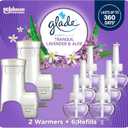Glade PlugIns Refills Air Freshener Starter Kit, Scented and Essential Oils for Home and Bathroom, Tranquil Lavender & Aloe, 4.02 Fl Oz, 2 Warmers + 6 Refills