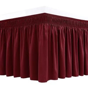 Biscaynebay Wrap Around Bed Skirts for Queen Beds 14" Drop, Burgundy Adjustable Elastic Dust Ruffles Easy Fit Wrinkle & Fade Resistant Silky Luxurious Fabric Solid Machine Washable