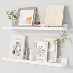 Dreamland Picture Ledge Shelf for Wall, Floating Shelves Set of 2, 24 Inch Long Floating Shelves with Lip for Living Room, Bedroom, Bathroom, Kitchen, White
